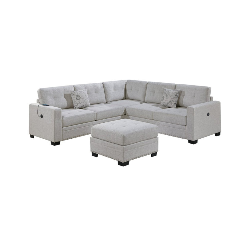 Sofa With Left Arm Facing Sectional Sofa Black, Beige Fabric