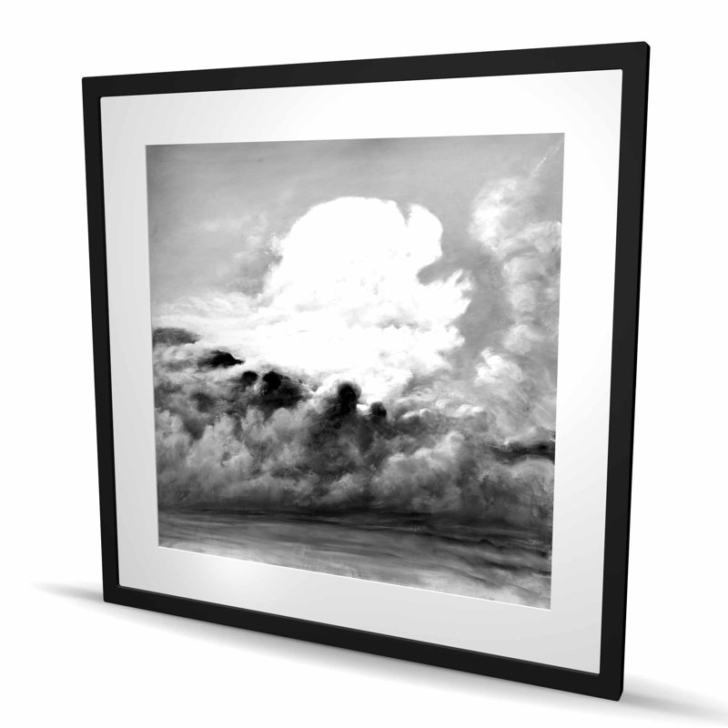 Nuage - reproduction encadrée avec passe-partout | Décor paysager, H 36 po x l 36 po, Gris, Noir