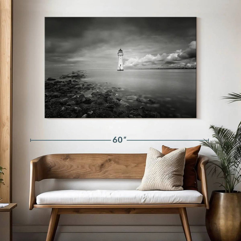 Aletra Black And White Lighthouse, 34" H x 51" W