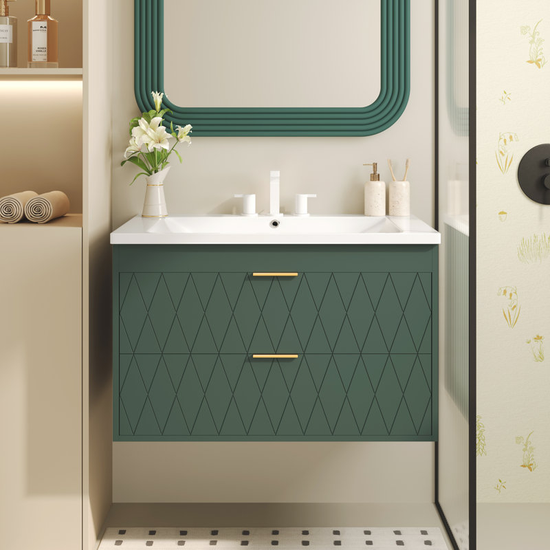 Armoire de rangement flottante avec 2 tiroirs, Vert
