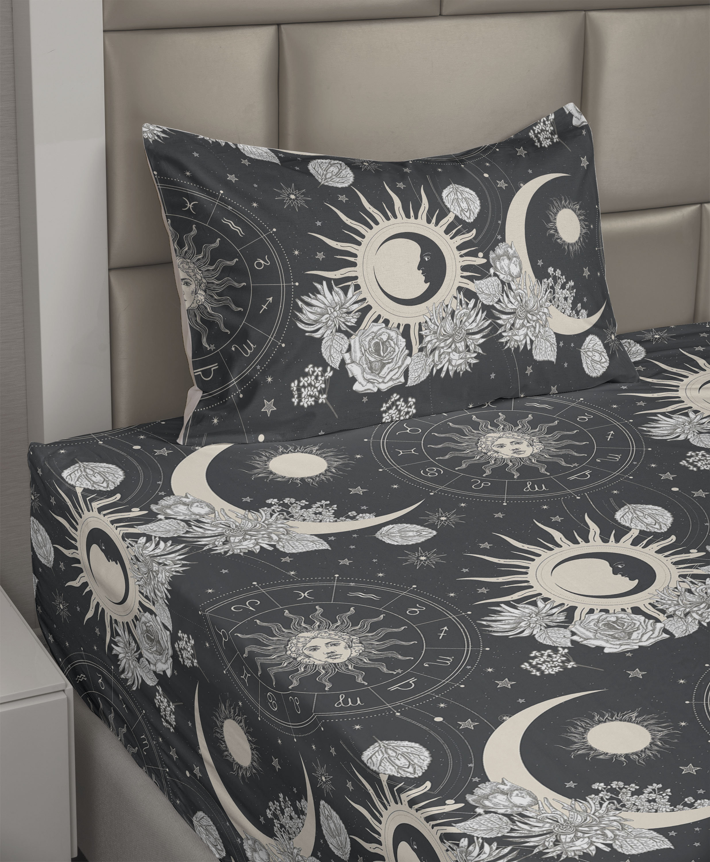 Ambesonne Zodiac Sheet Set Esoterism Horoscope Pattern Charcoal Grey ...