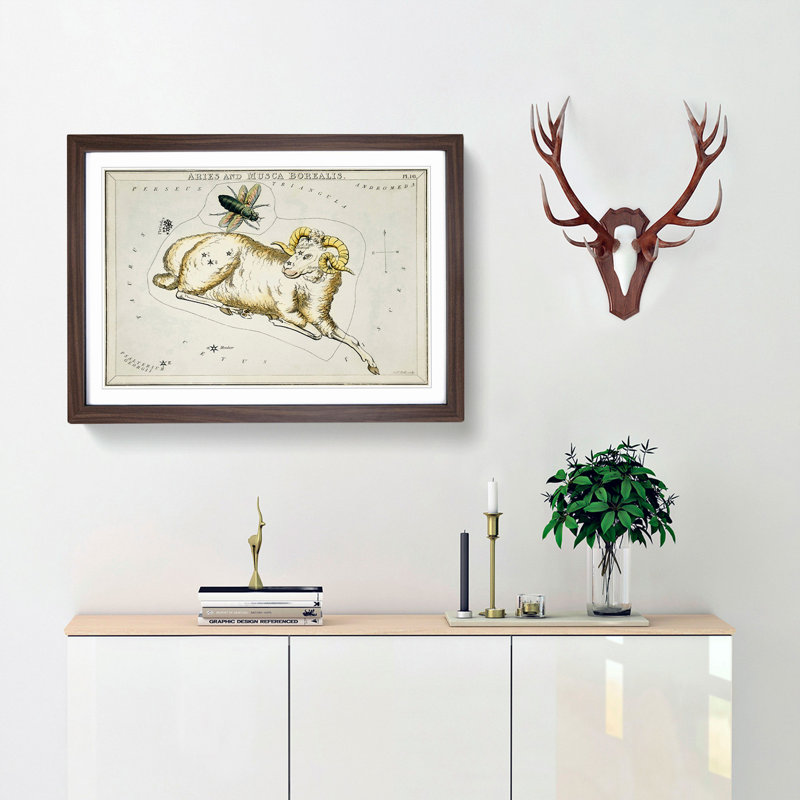 Astronomical Zodiac Chart Of The Aries - Single Picture Frame Painting, 45cm H x 63cm W x 2cm D, Walnut