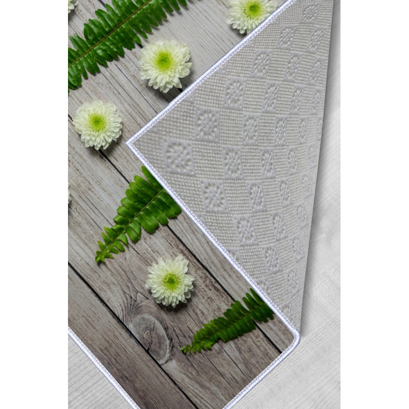 Tapis floral en polyester tissé à la machine floral vert / blanc / gris, Rectangle 3 pi 11 po x 5 pi 11 po