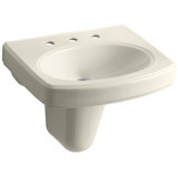 Pinoir® Vitreous China U-Shaped Semi-Pedestal Bathroom Sink with Overflow
