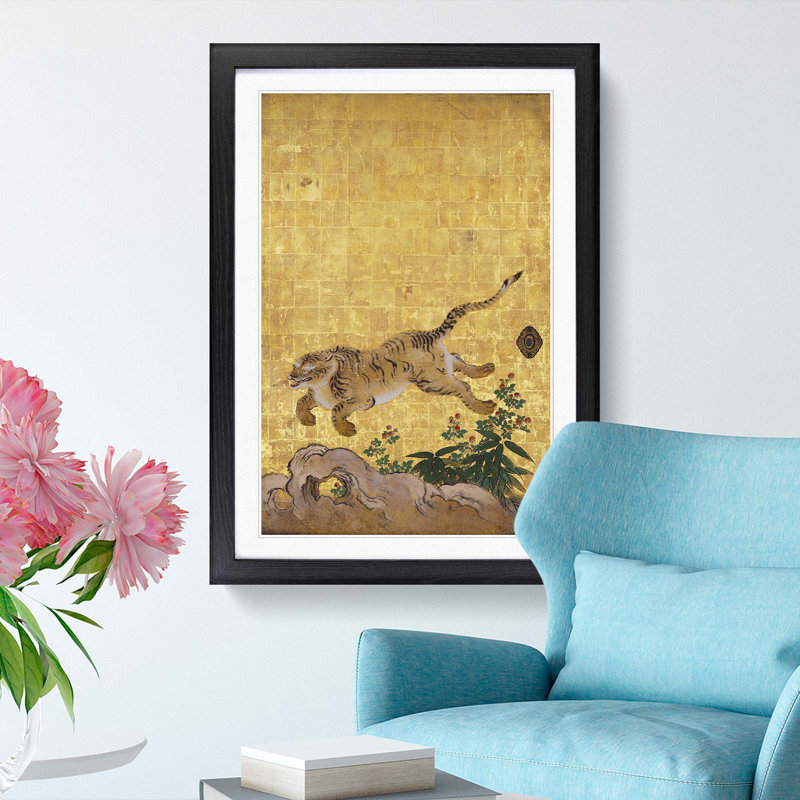 Leaping Tiger by Hashimoto Gaho - Picture Frame Painting Print, 65cm H x 48cm W x 2cm D, Black Framed