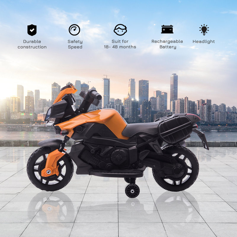 6-Volt Orange Electric Kids Motorcycle with Training Wheels