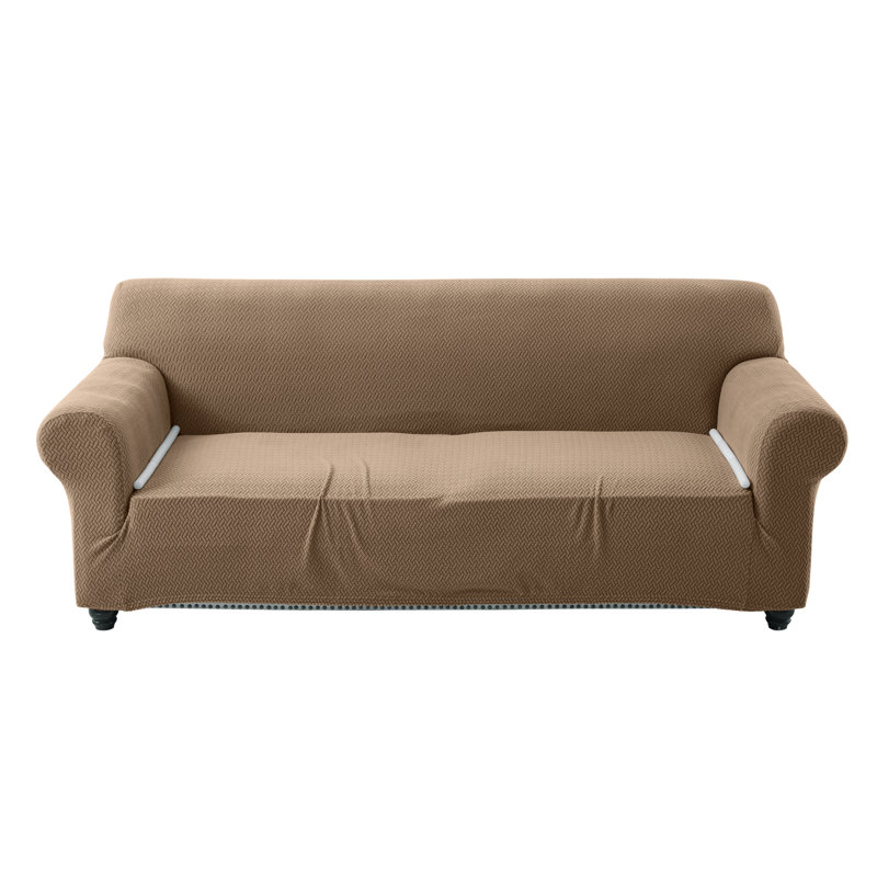 Luxury Reversible Spandex Loveseat Jacquard Pattern Stretchable Slipcover , 1 Seater (179cm H x 165cm W x 7cm D), Coffee