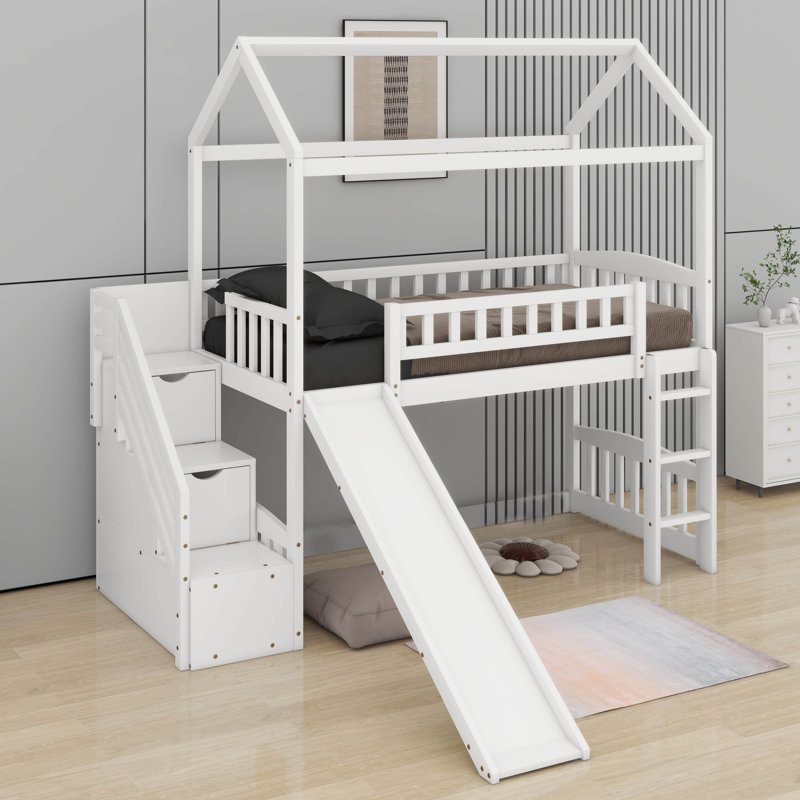Lit mezzanine simple avec glissade, Blanc