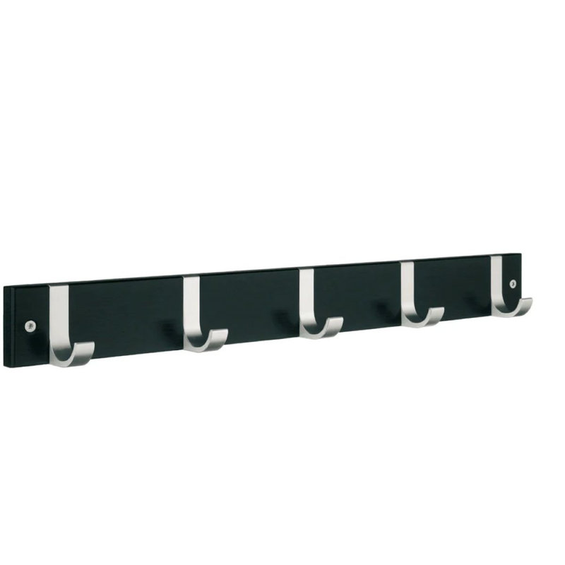 Wall mounted 5 hook coat rack, Black Wood