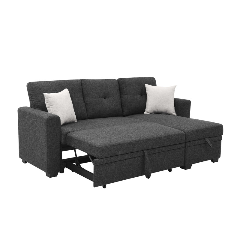 Canapé-lit modulaire réversible de 84 po avec méridienne de rangement droite 84 po, H 34 po x l 76,5 po x P 50 po, Gris foncé
