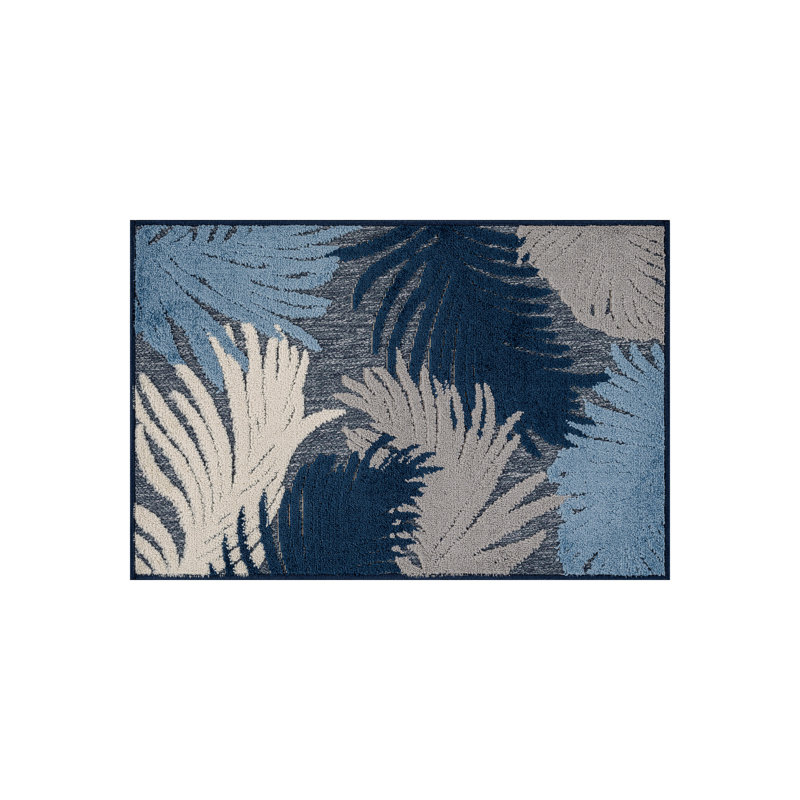 Tapis floral bleu marine / ivoire intérieur / extérieur, Bleu très foncé, Rectangulaire 2 pi x 3 pi