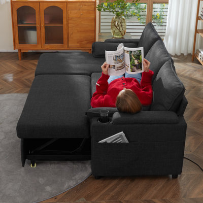 Vesna L-shape 81" Wide Space-Saving Sleeper Sofa Upholstered Pull-out Sofa Bed