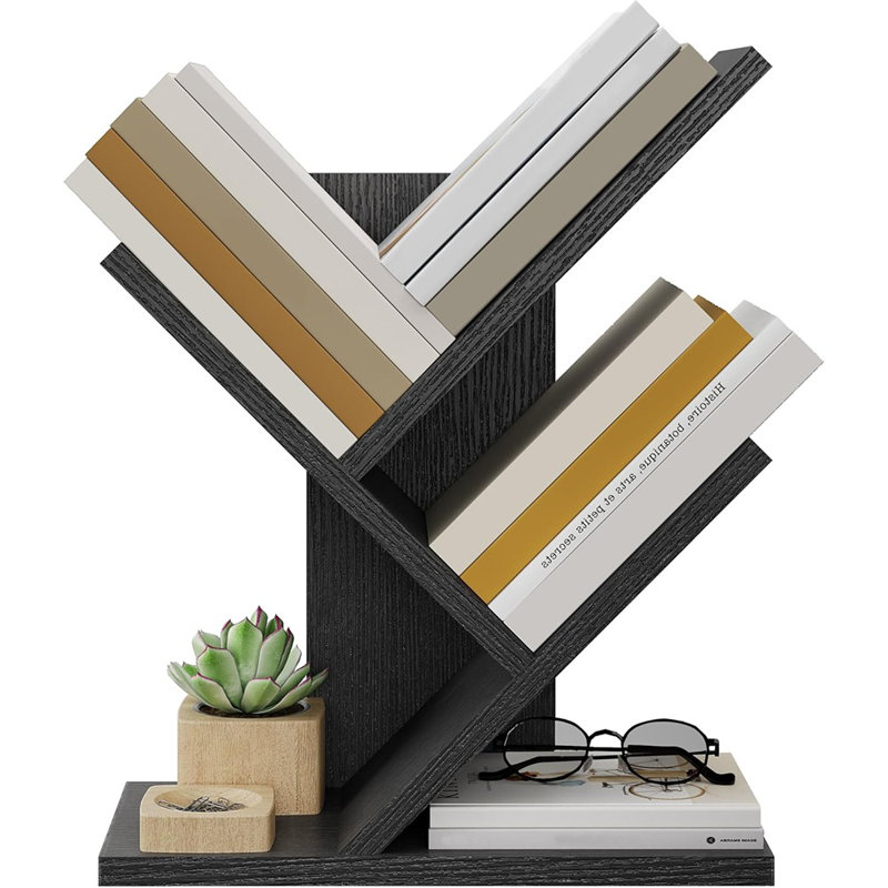 Bibliothèque de bureau et bibliothèque sur pied pour CD, magazines et livres, tablette compacte pour chambre à coucher, salon ou bureau - noir