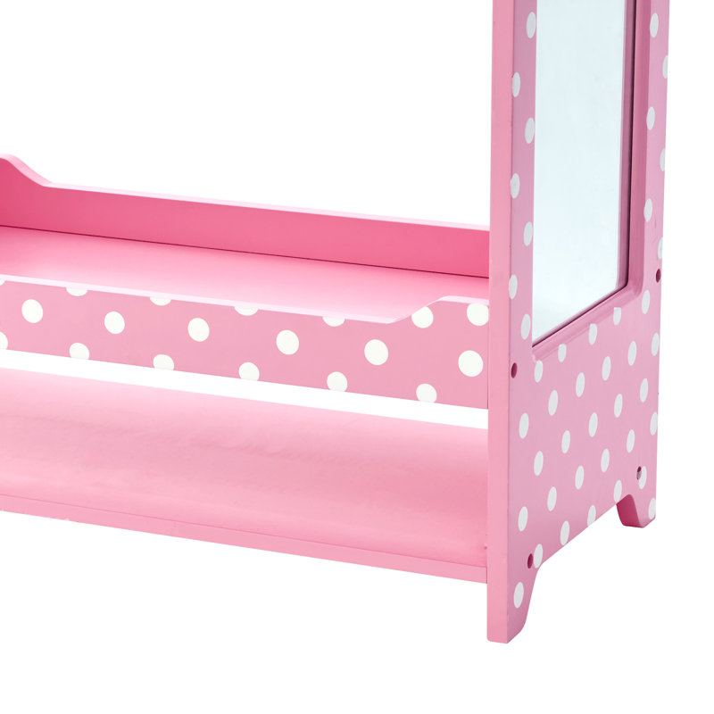 Fashion Polka Dot Prints Fantasy Fields Kids Wooden Mirrored Open Armoire with Two Shelves
