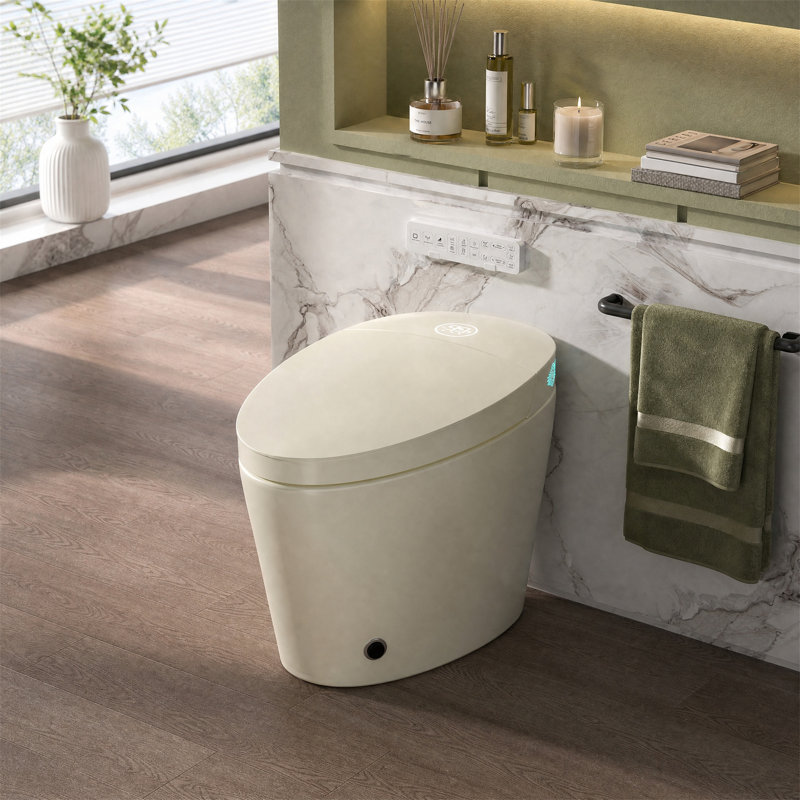 Smart Toilet with Automatic & Foot Kick Flush, Heated Seat, Warm Dryer (Cream Color), Cream