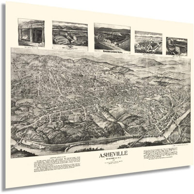 HISTORIX, carte vintage d'Asheville de 1912 - 24 x 36 pouces, carte vintage d'art mural d'Asheville en Caroline du Nord - Ancienne affiche de Asheville, Caroline du Nord