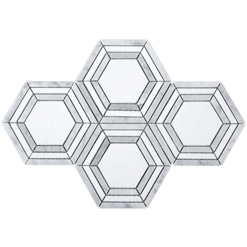 Interspace Honeycomb Polished Marble Tile, White