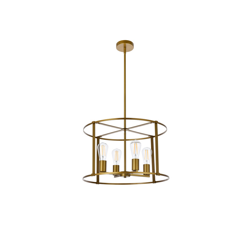 Carter-Johnson Geometric Drum Pendant, Brass, 12" H x 20" W x 20" D, 4 Lights