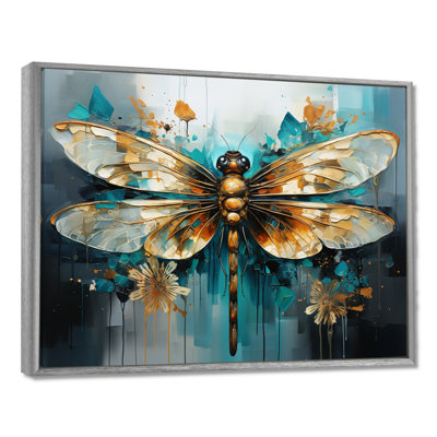 Teal Animal Turquoise Dragonfly Drips I - Dragonfly Wall Art