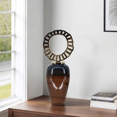 Decorative Glass and Metal Jar with Sculptural Aluminum Accent - Glam Style Single Display Jar