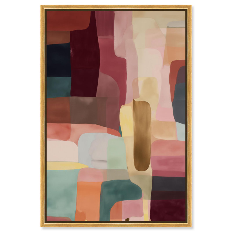"Gemstone Fields III", reproduction d'art sur toile rose par Art Remedy, cadre doré, 30 x 45, H 46 po x l 31 po