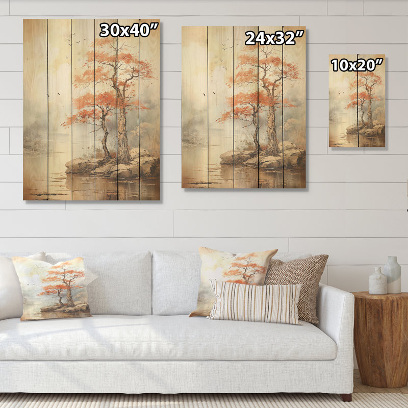 Érable beige I - Arbre en érable, art sur bois de pin naturel, H 20 po x l 10 po