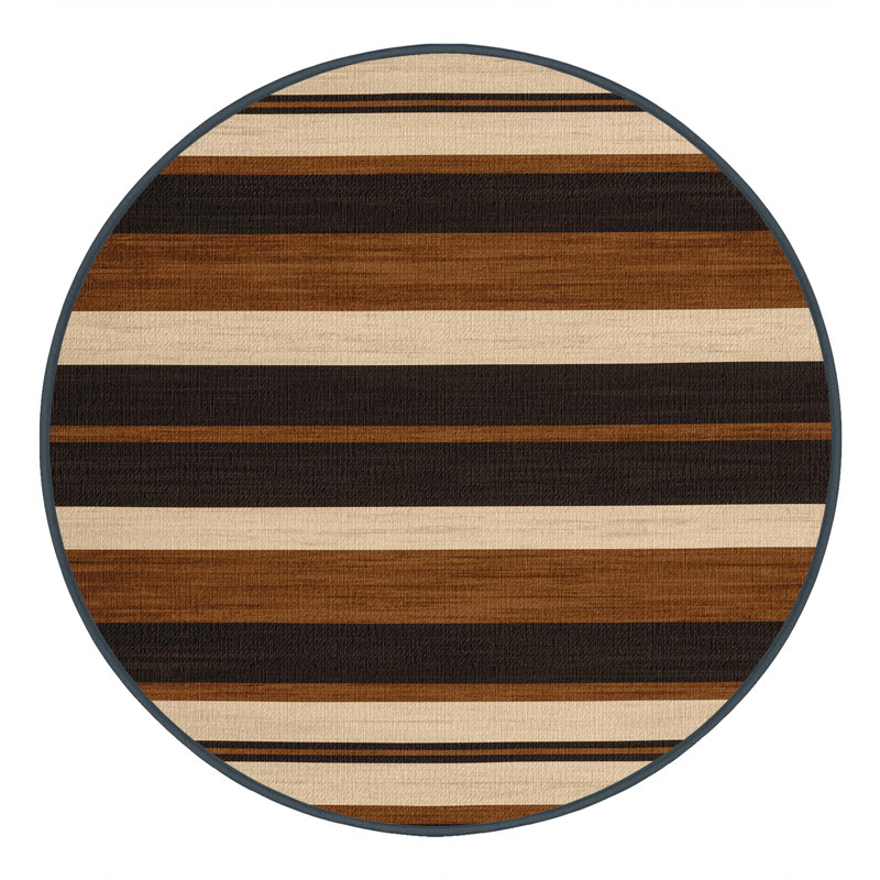 Washable Chestnut Cream Striped Area Rug, Round 5'