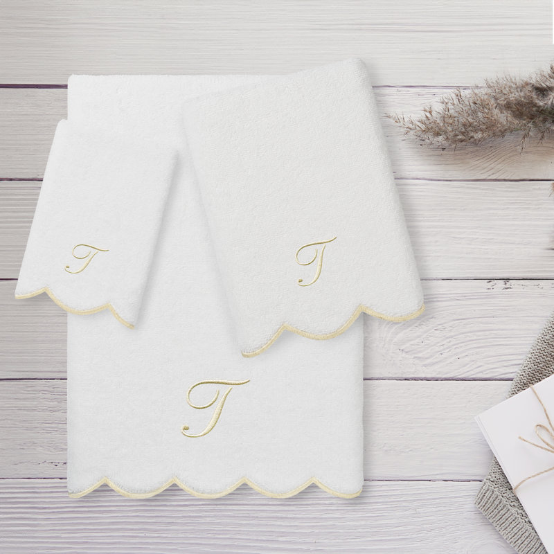  Ensemble de serviettes personnalisées 100% coton ADORNIA, T, Blanc / beige, Ensemble 3 serviettes de bain