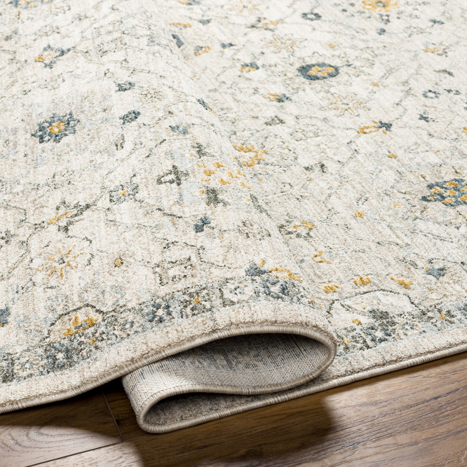 Elsadora Beige/Blue/Green Rug, Round 5'3"