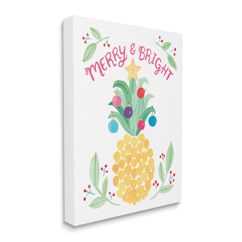 «Merry & Bright», ananas ornemental à l'aquarelle noire, estampe numérique encadrée, art texturé par Heather Strianese