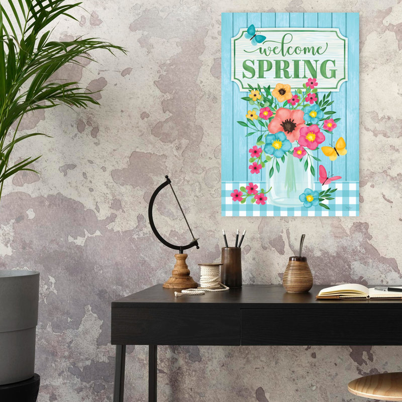 «Welcome Spring», art floral printanier contemporain, H 24 po x l 16 po