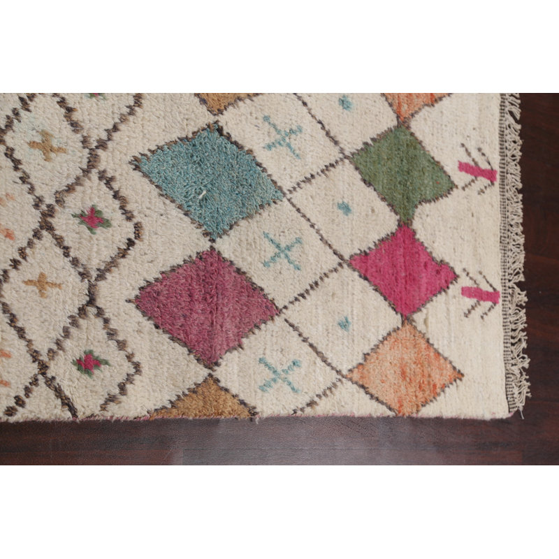 Tapis tribal en laine marocain en laine noué à la main 8 x 11