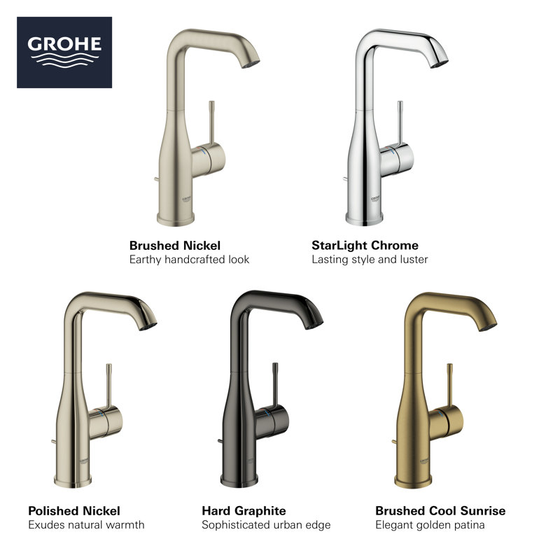 GROHE Essence Single Hole Bathroom Faucet with Single Handle, Size Large, Brushed Nickel Infinity