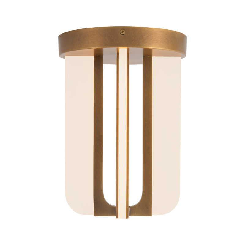 Anders 8-in Black dimmable LED Semi-Flush Mount, Antique Brass