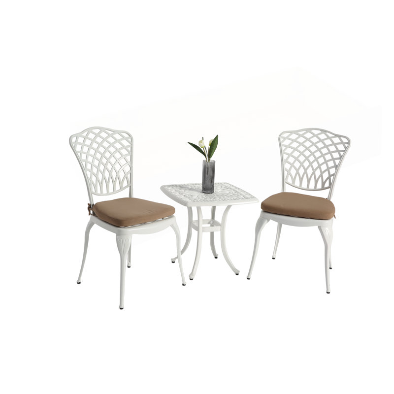 Ensemble de 3 meubles de patio en fonte d'aluminium antirouille, Blanc