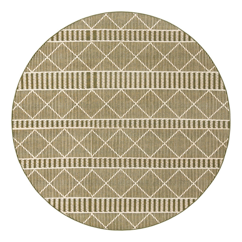 Tapis intérieur / extérieur rayé vert Arthur-James, Rond 7 pi 10 po