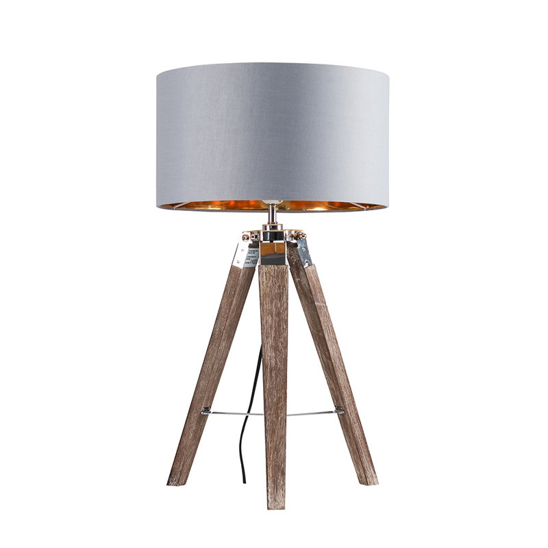 Bella Vista Wood Tripod Lamp, Grey/Gold