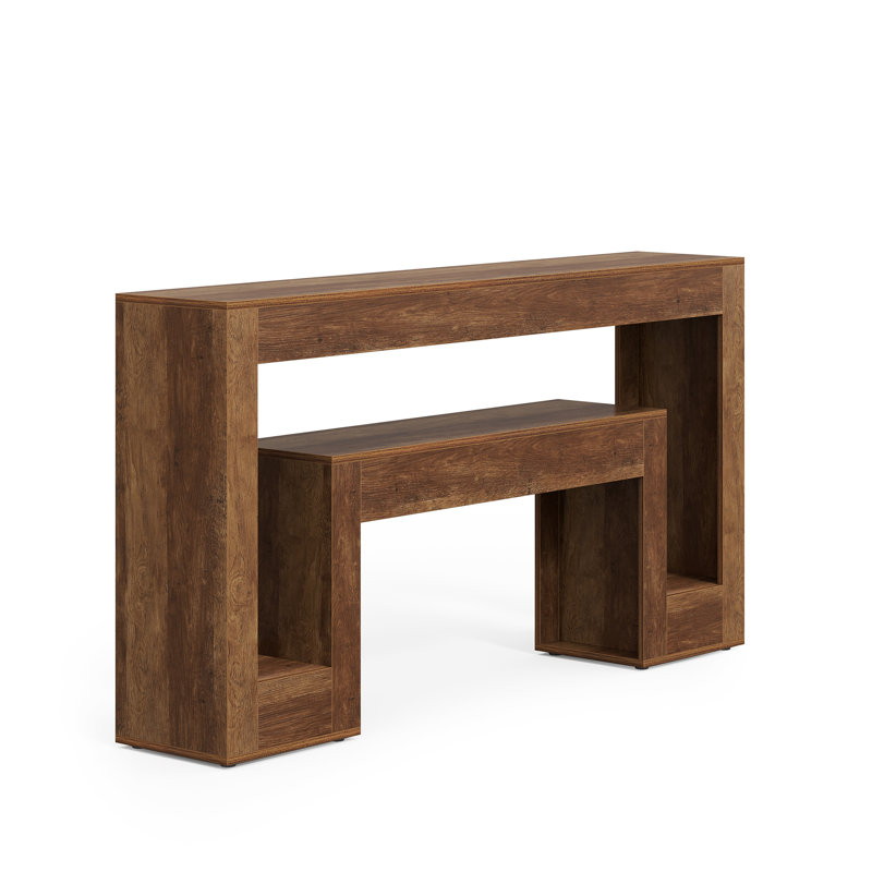 Mesa consola de 63" para recibidor, mesa de entrada de estilo rústico de 2 niveles, mesa auxiliar para sofá.