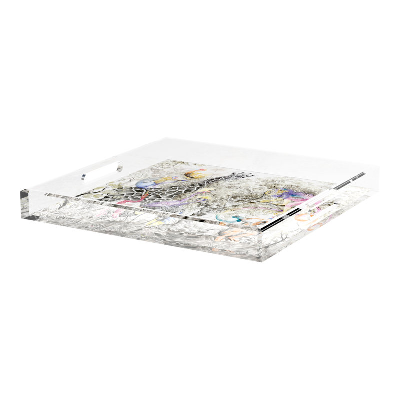 Arcadia Tiger And Zebra Scene Acrylic Square Decorative Tray, 2" H x 18" W x 18" W, Arcadia Giraffe Scenic