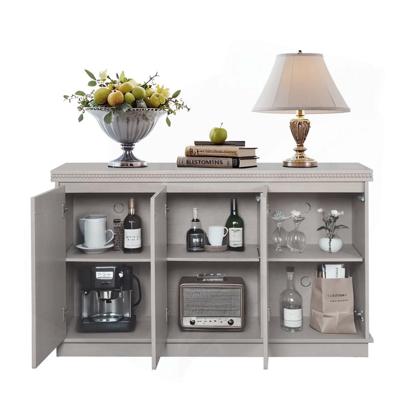 Buffet en bois exquis avec garniture gracieuse pour un rangement élégant, Grisâtre