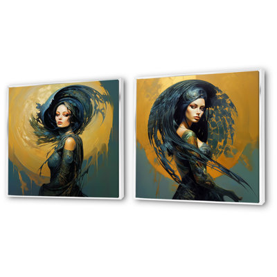 «Golden Blue», peinture liquide femme IV - ensemble de 2 reproductions d'art abstrait femme