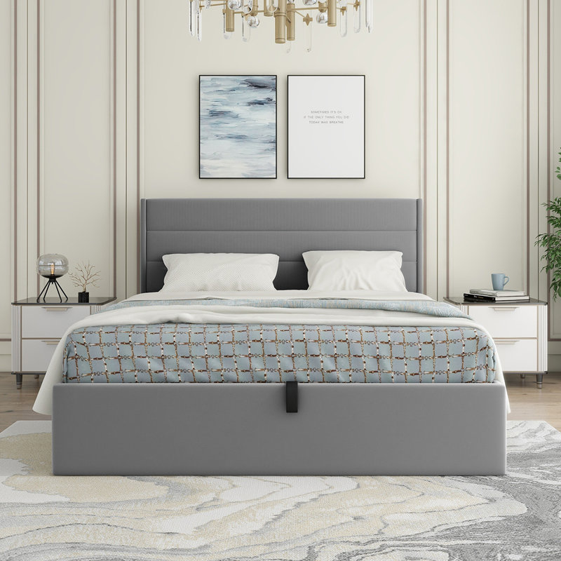  Lit de rangement rembourré Denicolais, Velours gris, Grand