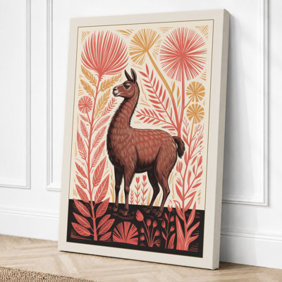 Llama in Bloom Boho 1 Piece Wrapped Canvas Wall Art