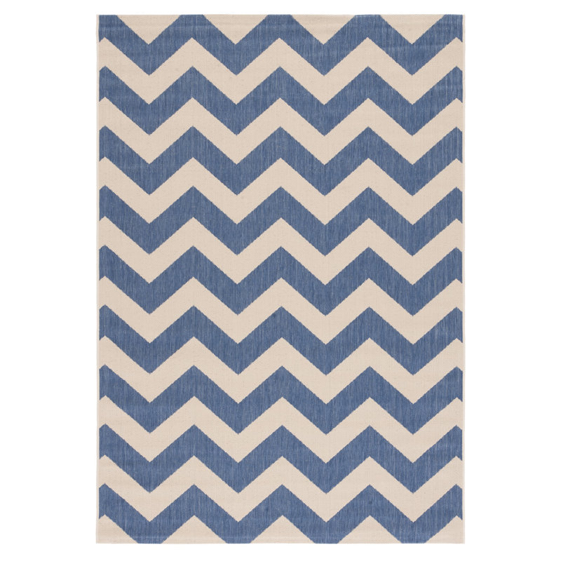 Tapis intérieur / extérieur bleu / beige Arneshia, Rectangle 5 pi 3 po x 7 pi 7 po