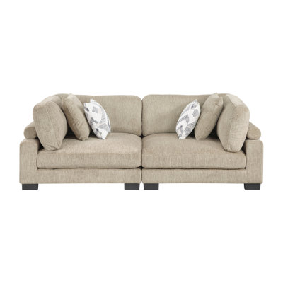 Contemporary Brown Loveseat Comfortable Pillow Plush Microfiber Upholstery Solid Wood Modular Design Living Room Furniture 1pc