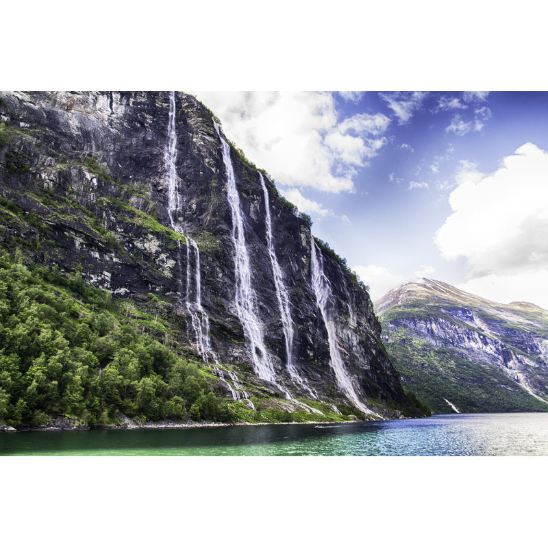 Geiranger Fjord Waterfall In Norway - Wrapped Canvas Print, 30cm H x 46cm W x 3.8cm D