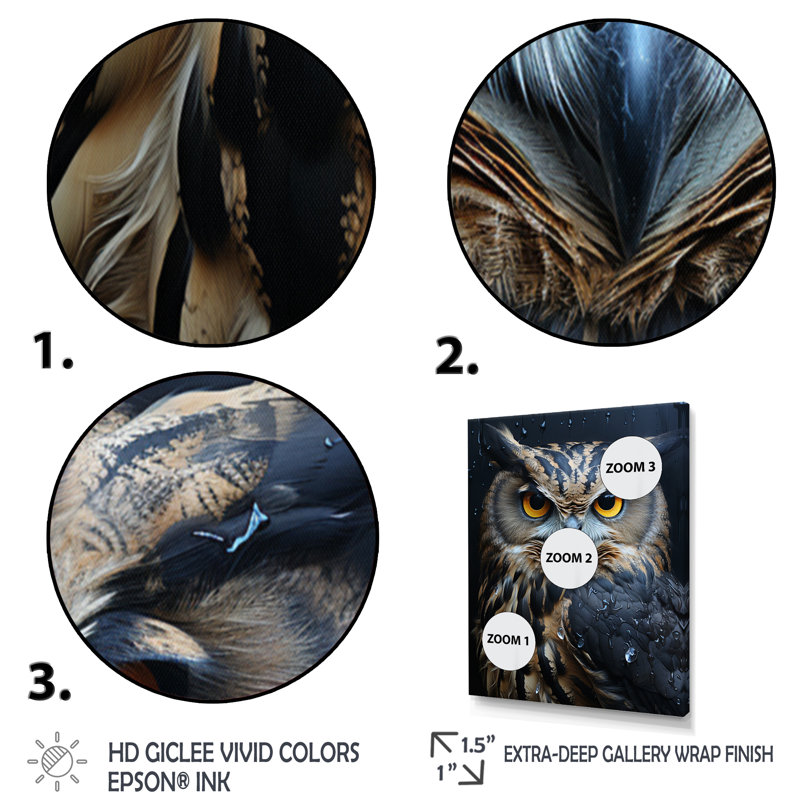 Veilleuse Grey Owl Nights II - animaux, art mural, salon, H 32 po x l 16 po x P 1 po, Toile tendue