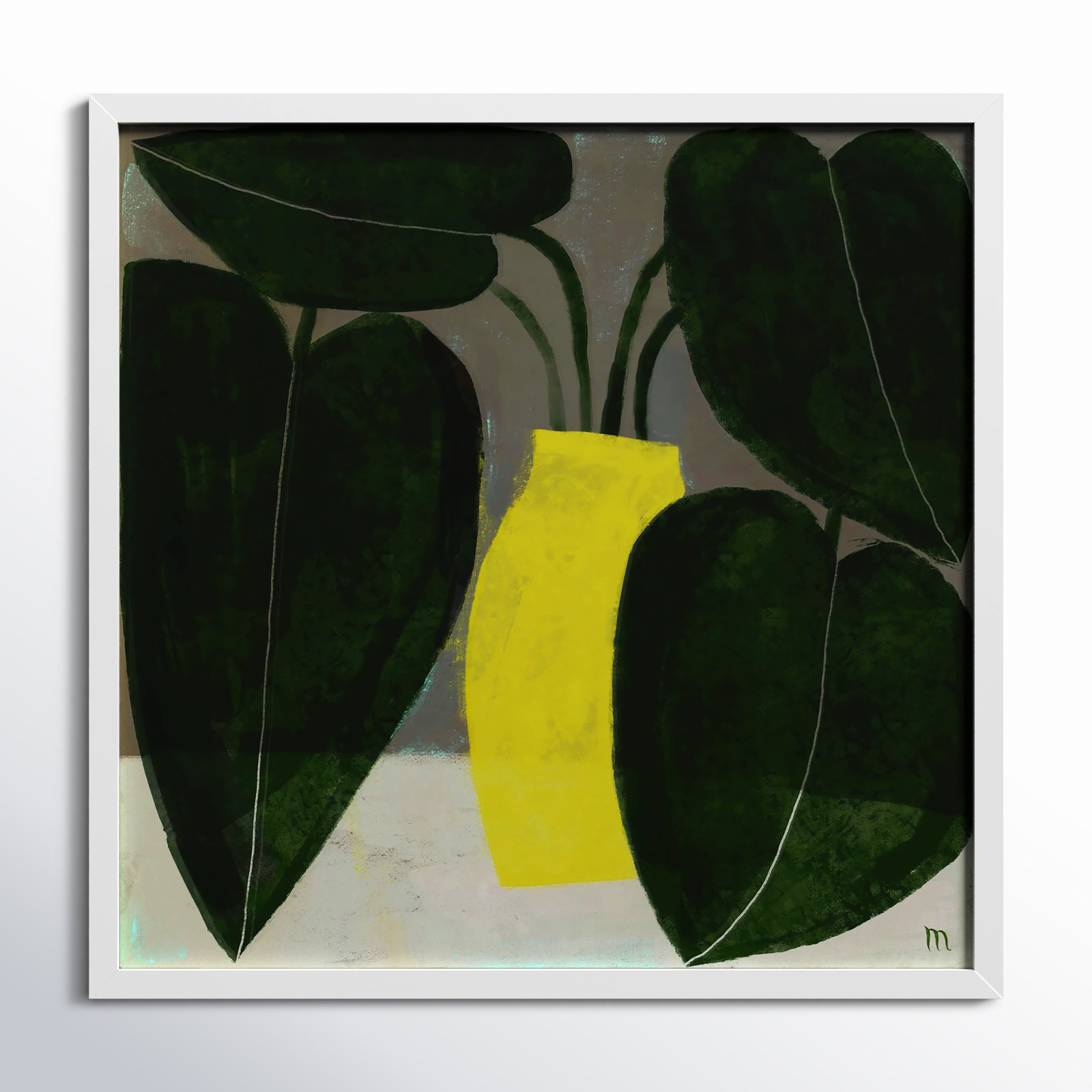 Plant "Plant No. 7" Painting, 44" H x 44" W x 1.25" D, White