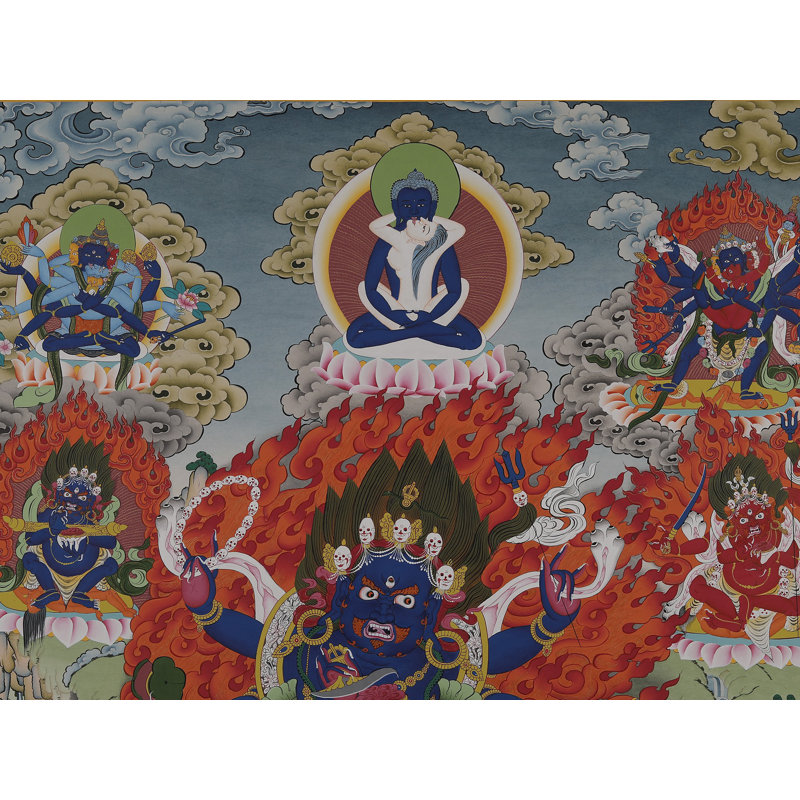 Mahakala (Thangka sans brocart) | Or pur 24 carats avec peinture acrylique