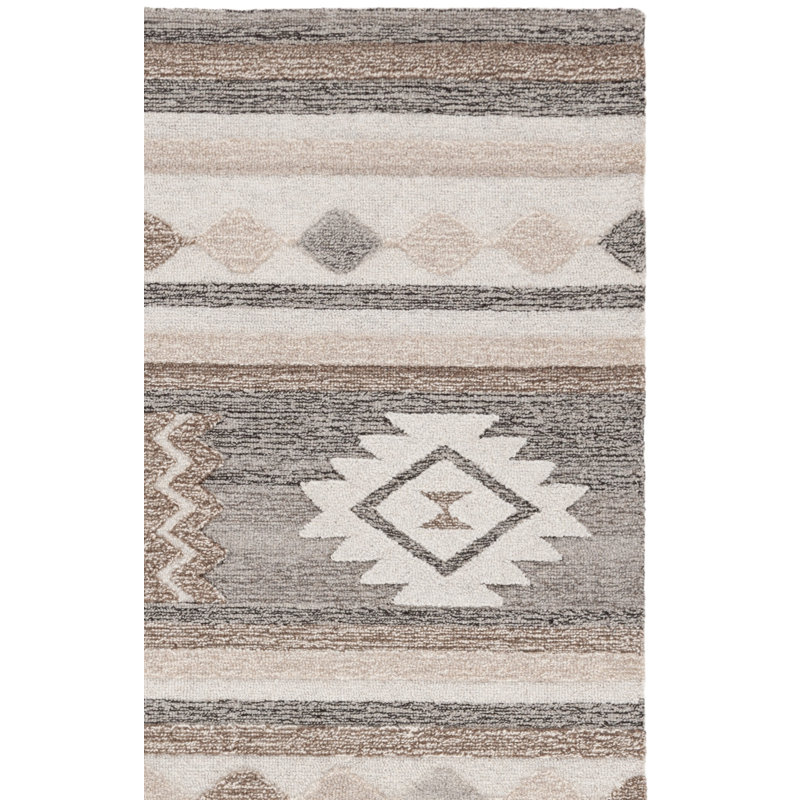 Wakeisha Ebony Hand Tufted Wool Cotton Southwestern Rug in Brown/Gray, Square 6'